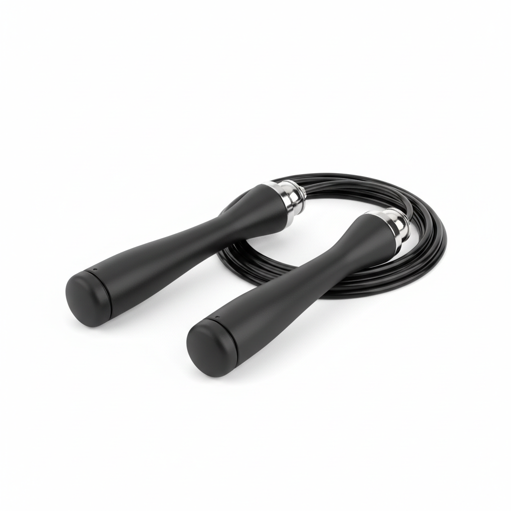 Tangle-free speed jump rope with ball bearings on white background
